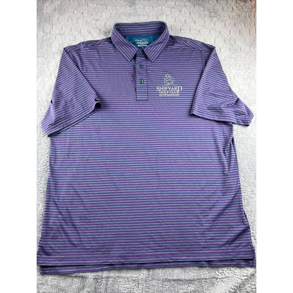 Straight Down Polo Shirt Men's XL  Striped Short Sleeve Logo Golf Performance